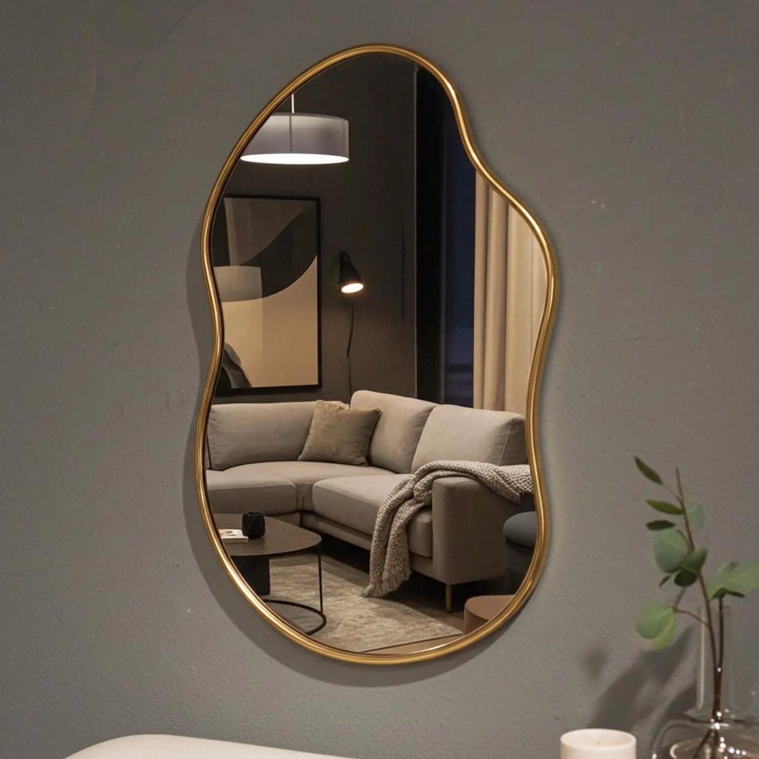 Unlacquered Brass Irregular Wall Mirror – Handmade Organic Shape Decorative Mirror