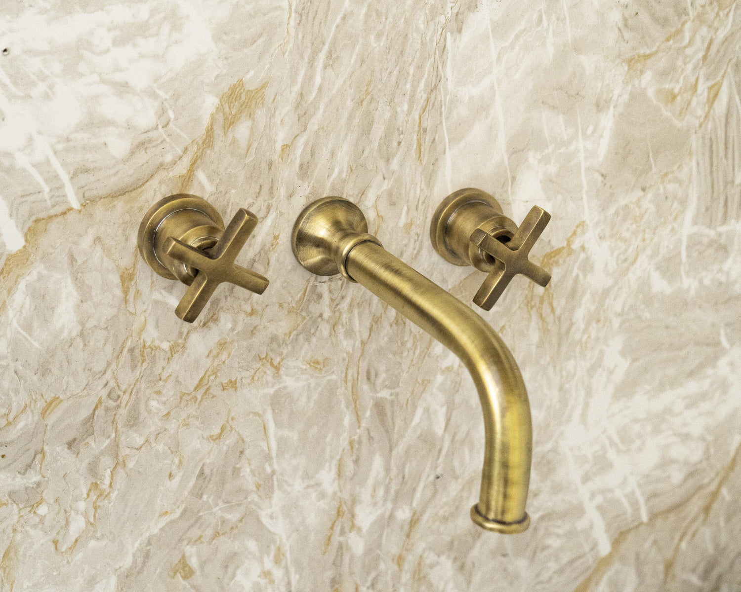 Antique Brass Wall Mounted Bathroom Faucet