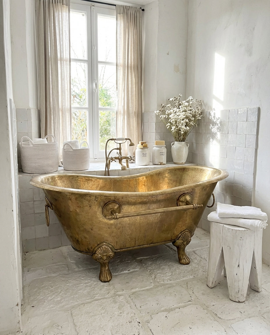 Vintage Solid Brass Clawfoot Bathtub – Handcrafted Antique Tub