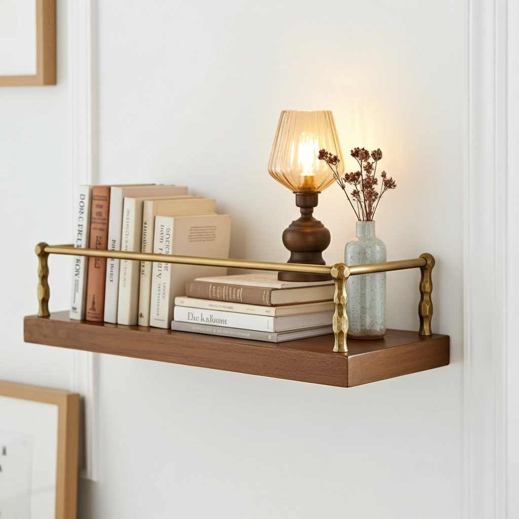 Artisanal Unlacquered Brass Gallery Rail – Solid Brass Shelf Guard for Bathroom or Kitchen