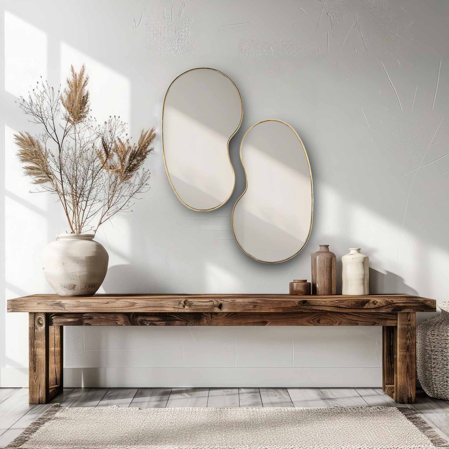 Varaudu Kidny Unlacquered Brass Mirror Gold Mirror - Antique Brass Bathroom Mirror, Vanity Wall Decor