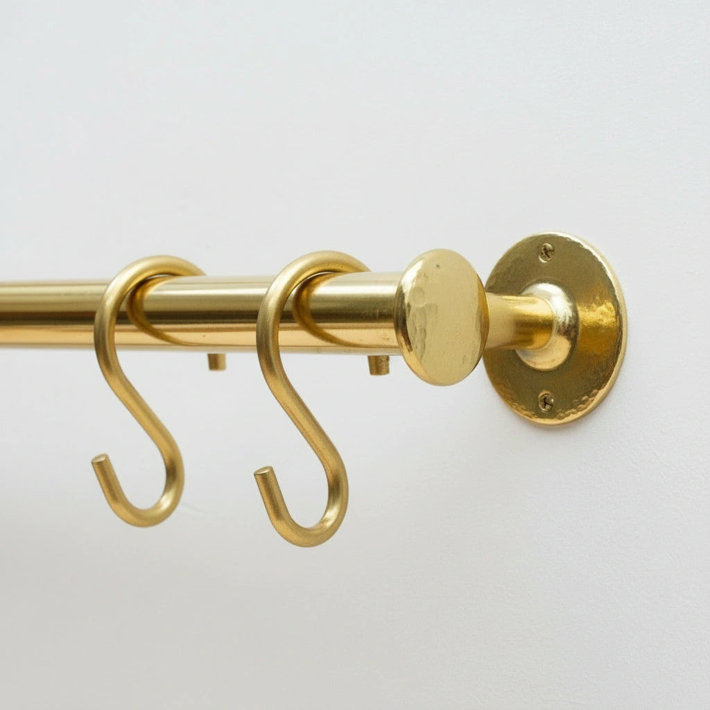Solid Brass Wall Mounted Kitchen Rail – Hanging Rod with Hooks