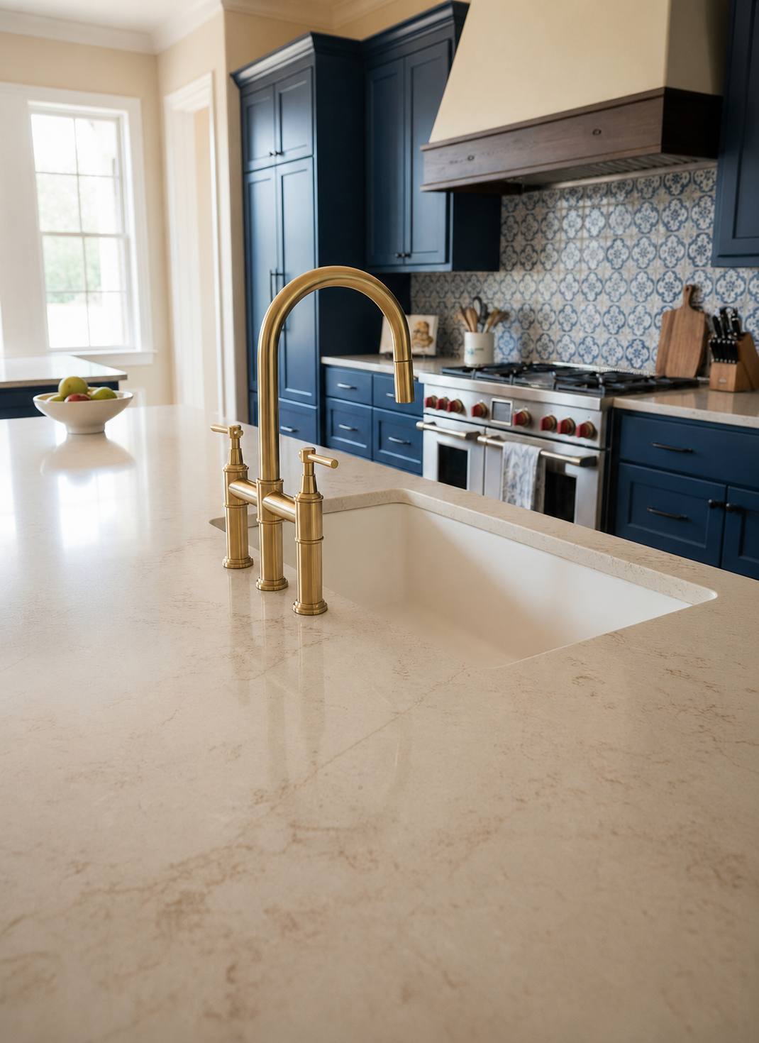 Solid Brass Bridge Kitchen Faucet with Pull Down Sprayer