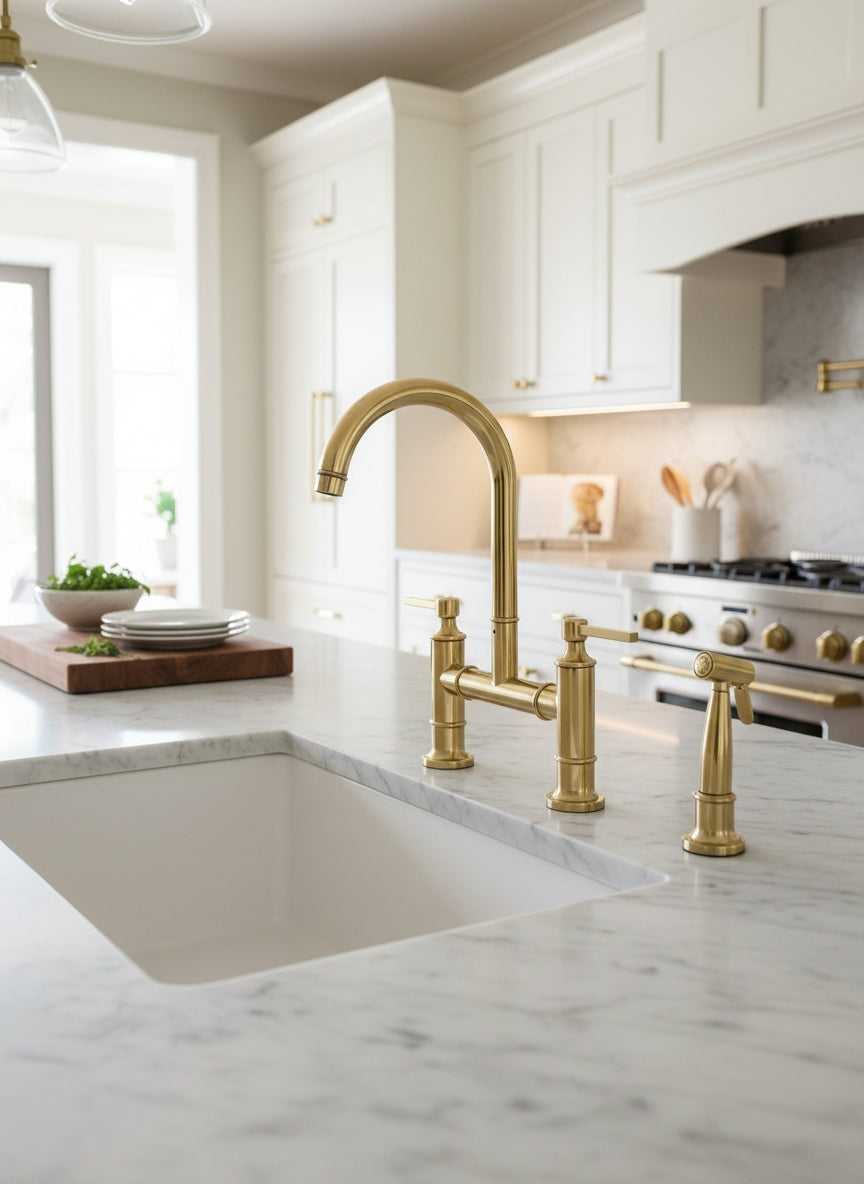 Solid Brass Bridge Kitchen Faucet with Side Sprayer