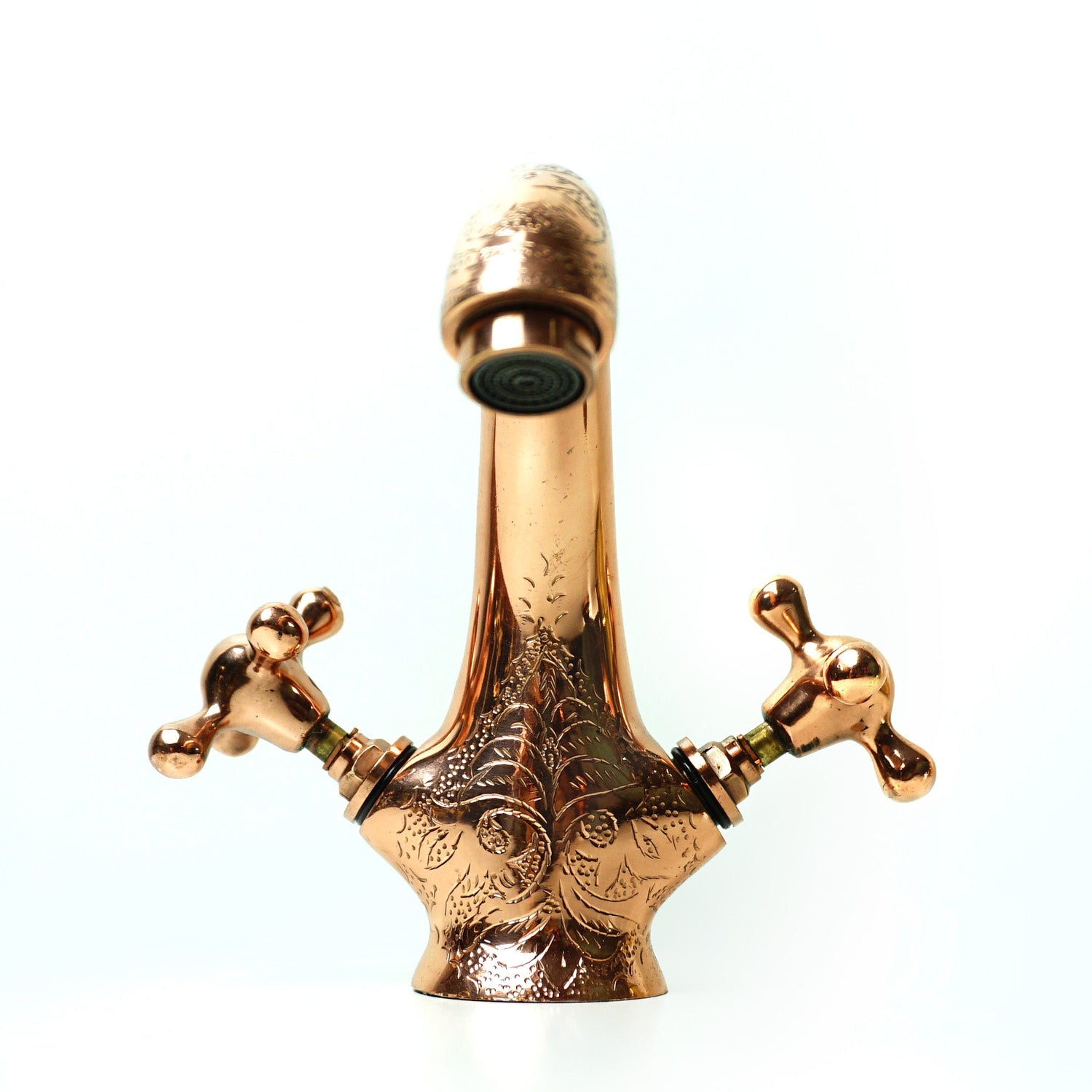 Copper Faucet Bathroom Sink, Engraved Single Hole Copper Faucet