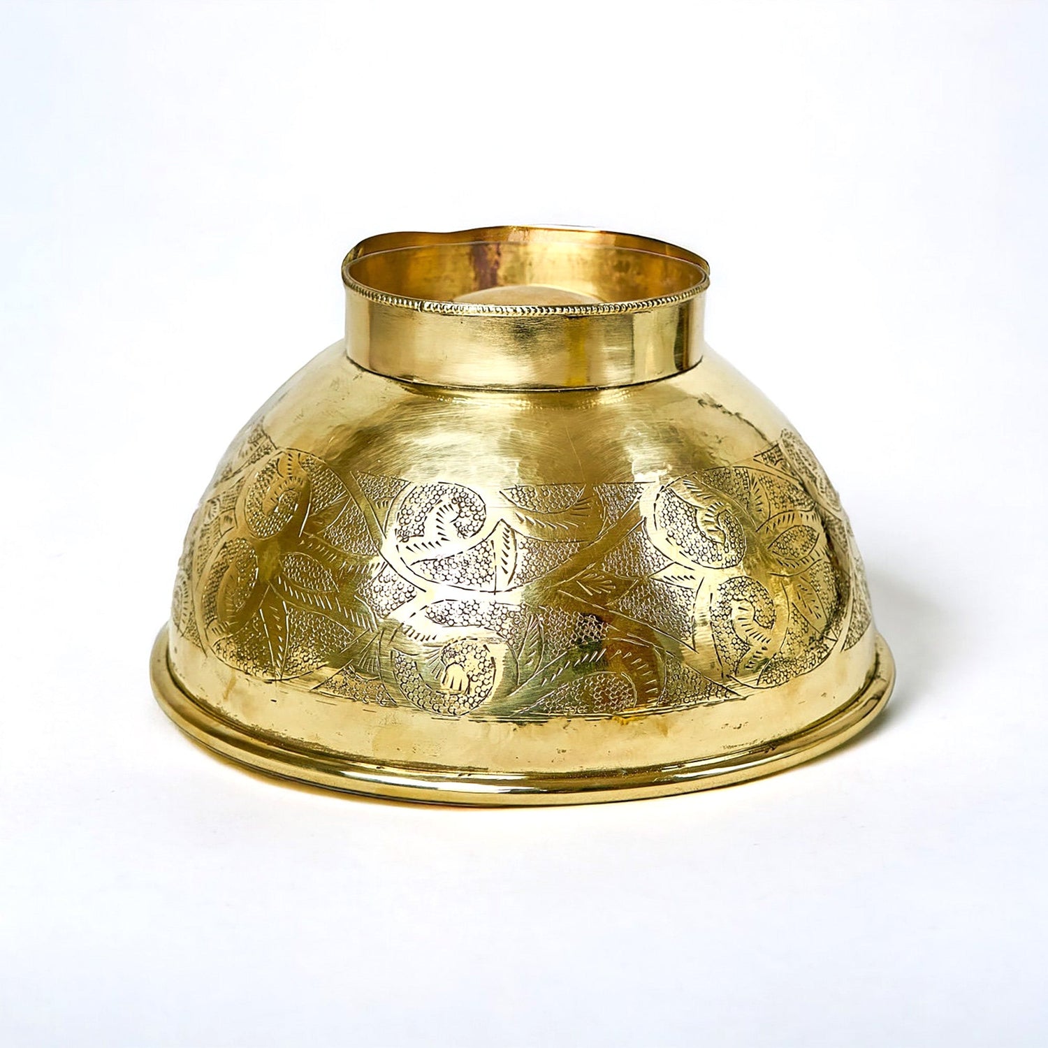 Engraved Brass Bathroom Vessel Sink, Round brass wash basin