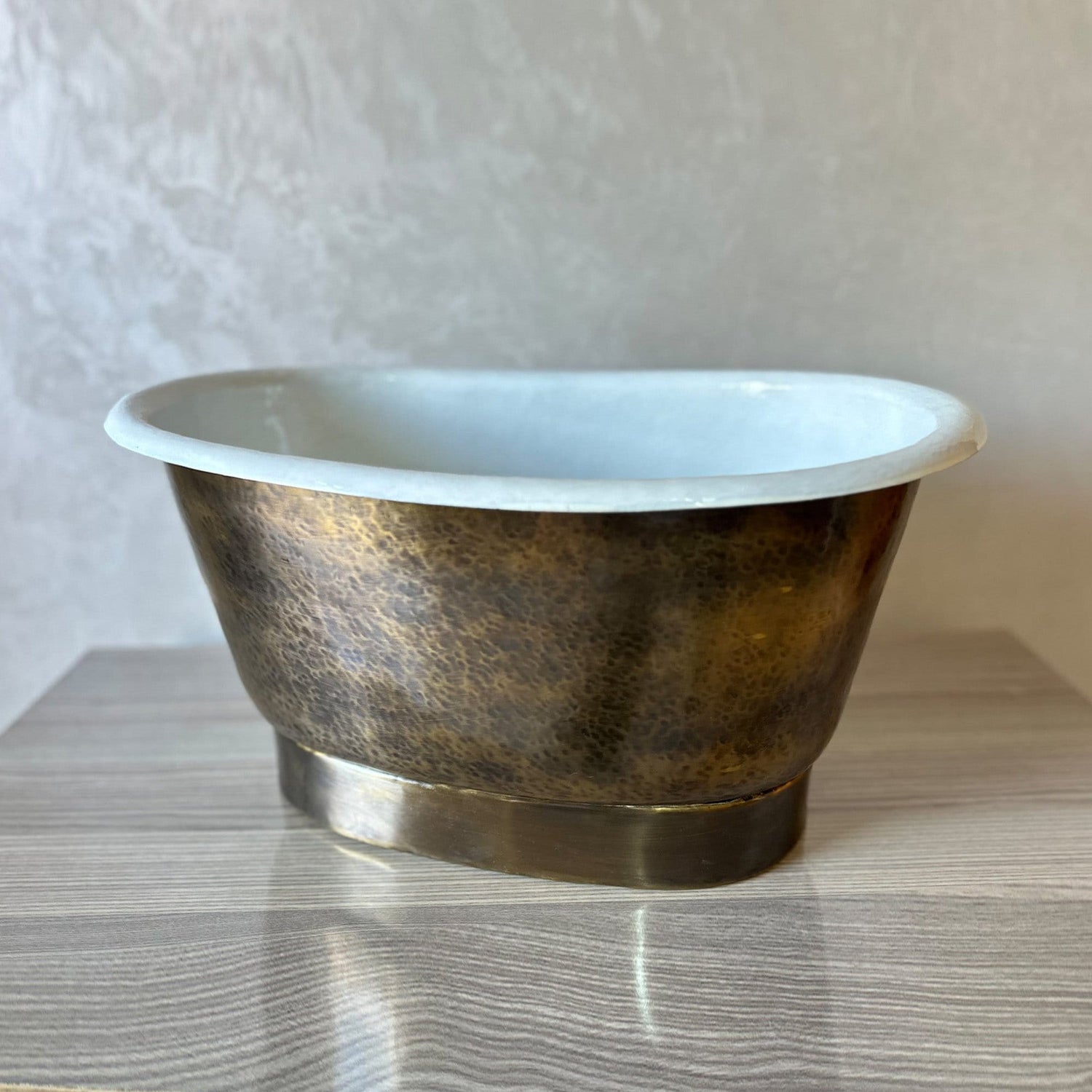 Freestanding Tub-Style Brass Vessel Sink- Hammered Single Bowl Sink