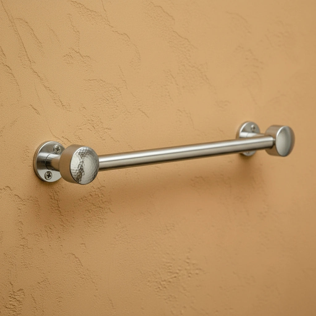 Hammered Chrome Towel Bar – Solid Brass Wall Mounted Bathroom Rail