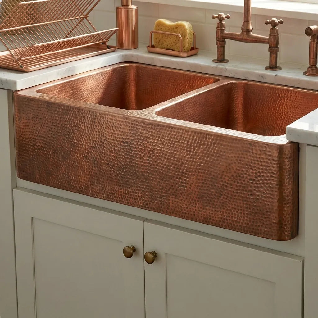 Double Bowl Copper Kitchen Sink Front Apron-Jett