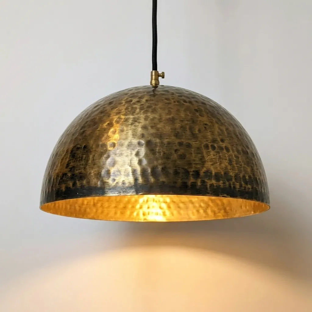 Handcrafted Hammered Brass Dome Pendant Light – Antique Aged Ceiling Lamp Kitchen Island