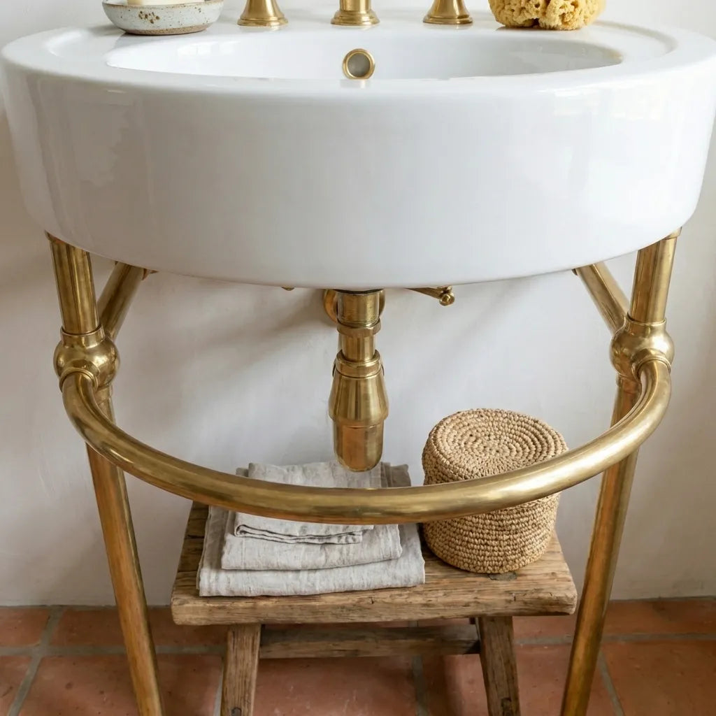 Solid Brass Console Sink Legs with Curved Support Rail – Luxury Bathroom Stand Base