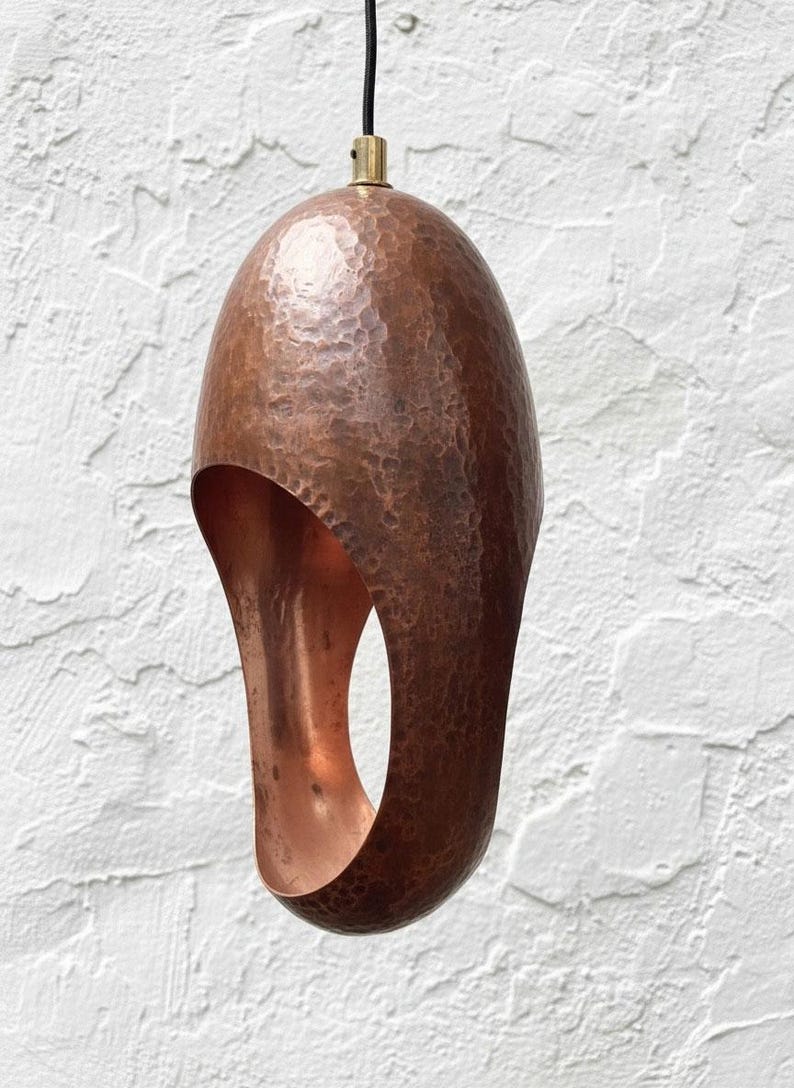 Hammered Copper Sculptural Pendant – Handmade Rustic Farmhouse Light