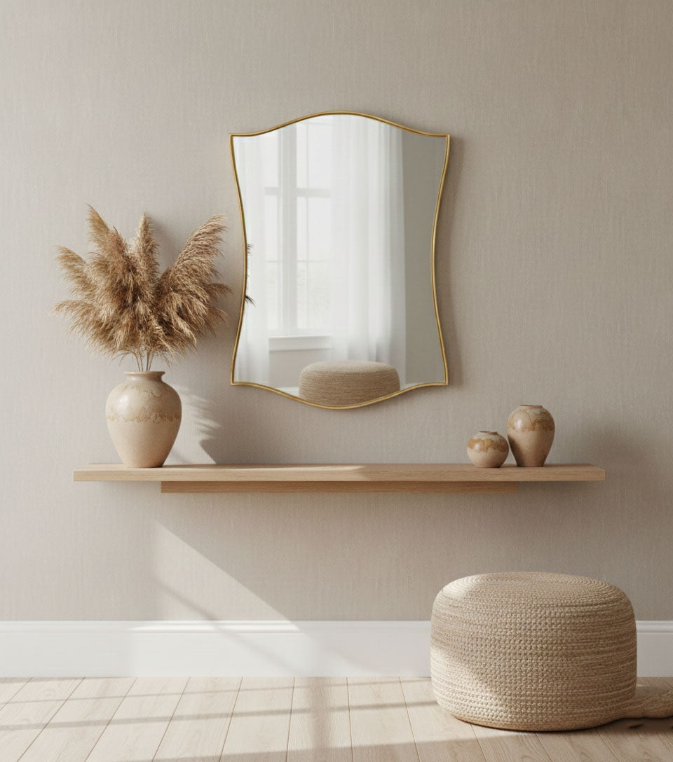Varaudu Graceful Shield Mirror Handmade Brass Mirror - Antique Brass Bathroom Mirror, Vanity Wall Decor