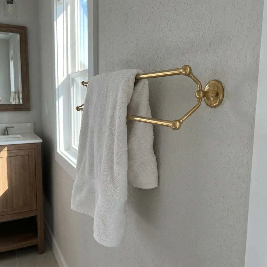 Unlacquered Brass Double Towel Bar – Wall Mounted Bath Rack