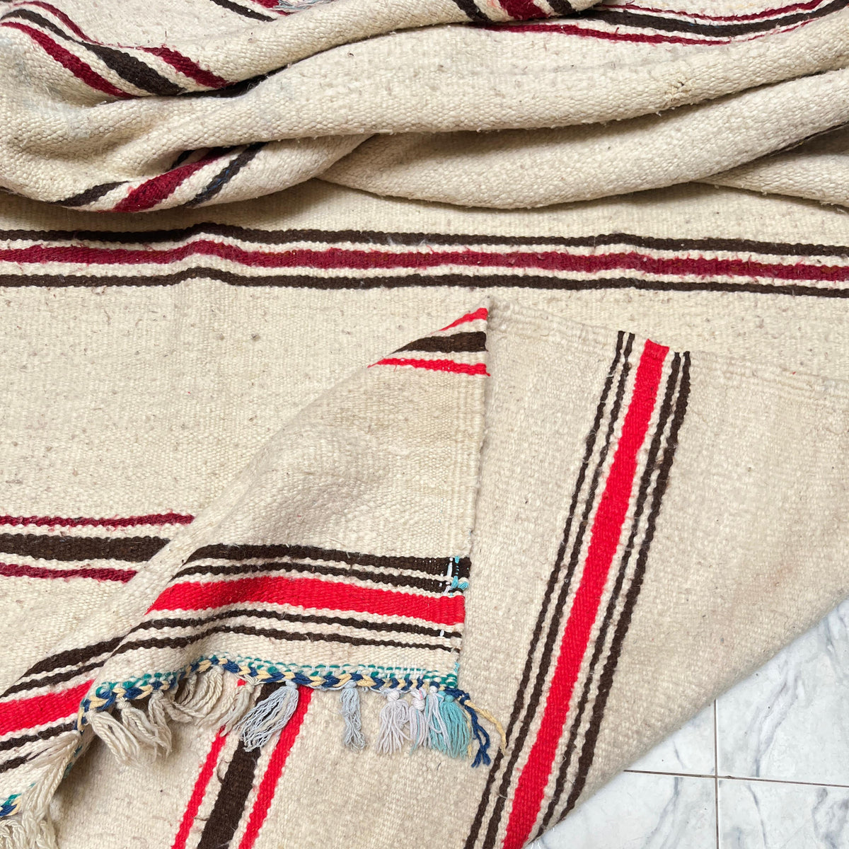 Authentic Handwoven Berber Kilim Rug - Minimalist Striped Design - 10.9 x 5.5 ft