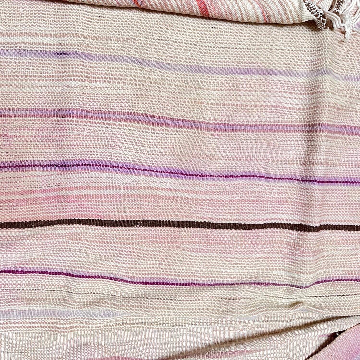 Vintage Kilim Rug - Handwoven Moroccan Flatweave - Blush Pink & Lavender Stripes - 10 x 6 ft