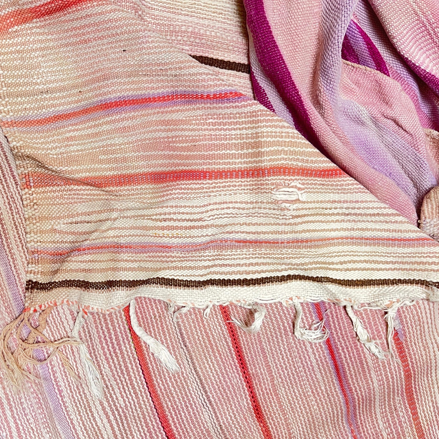 Vintage Kilim Rug - Handwoven Moroccan Flatweave - Blush Pink & Lavender Stripes - 10 x 6 ft