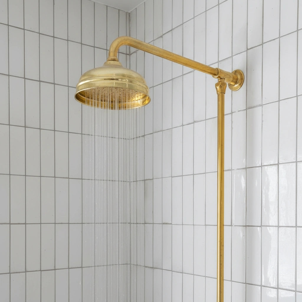 Unlacquered Brass Shower System – Wall Mount Mixer with Handheld