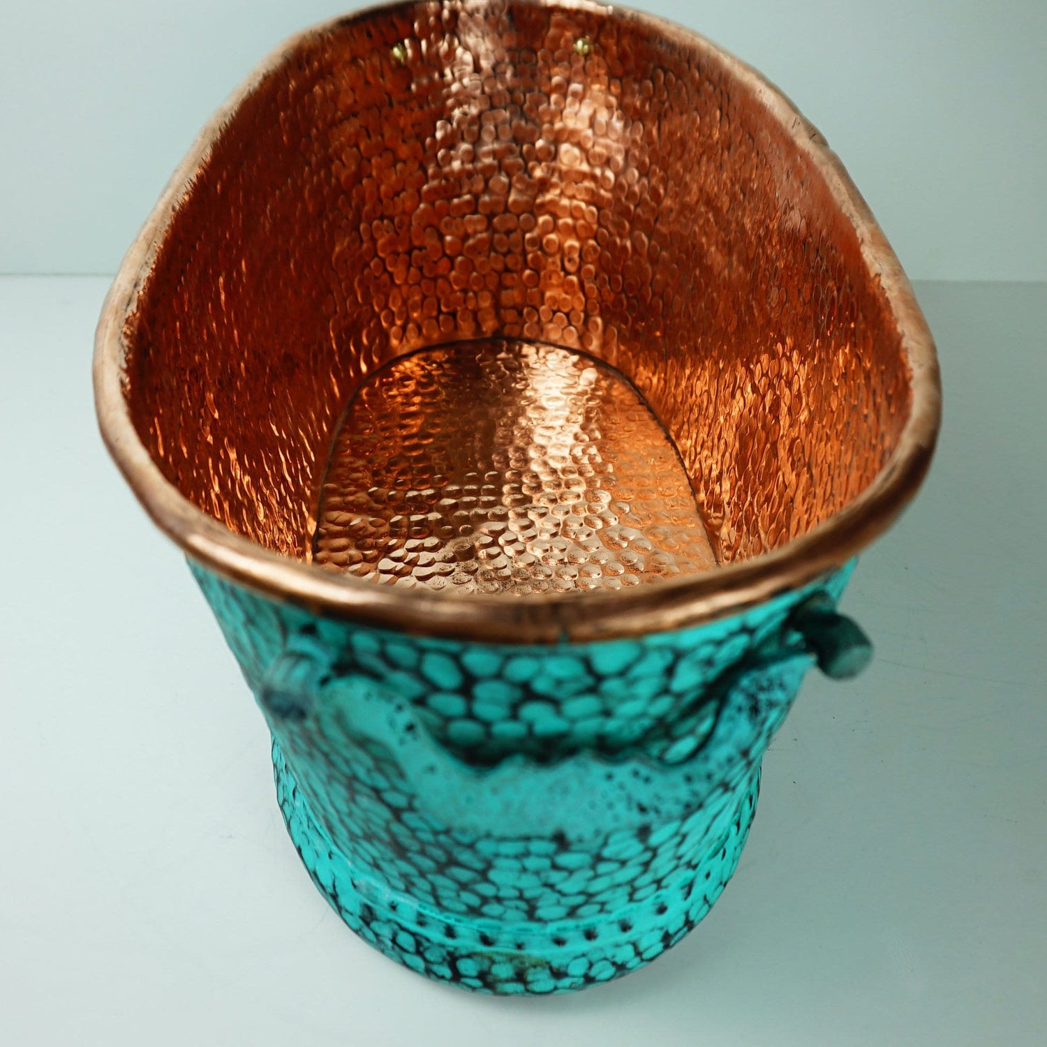 Large Oval Copper Beverage Tub with Handles , Copper Ice Bucket