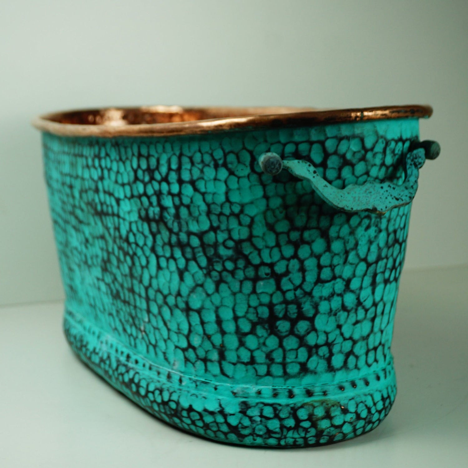 Large Oval Copper Beverage Tub with Handles , Copper Ice Bucket