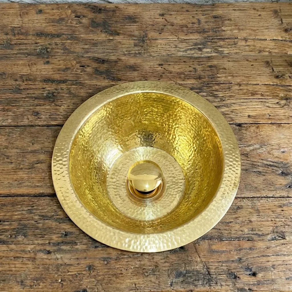 Hammered Unlacquered Brass Round Bar Sink – Solid Brass Prep Sink with Drain