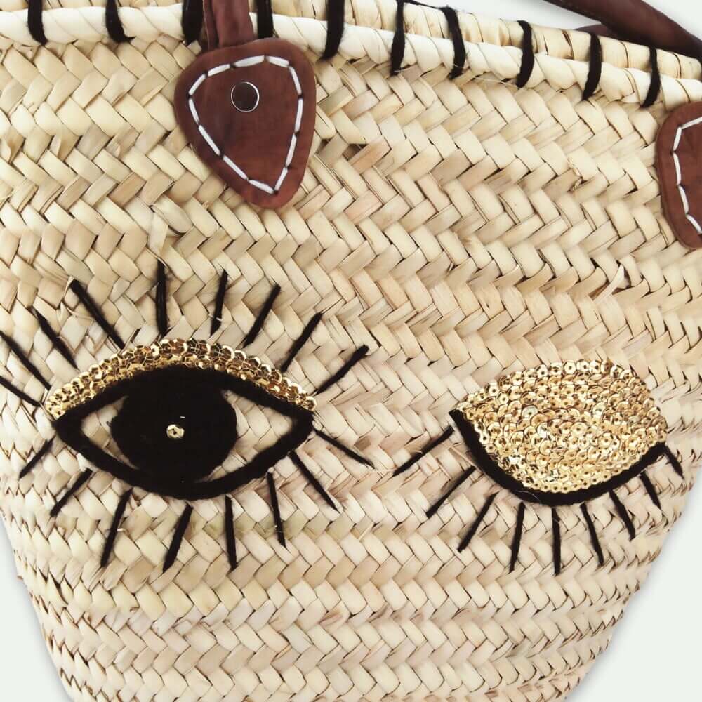 Evil Eye Straw Tote Bag