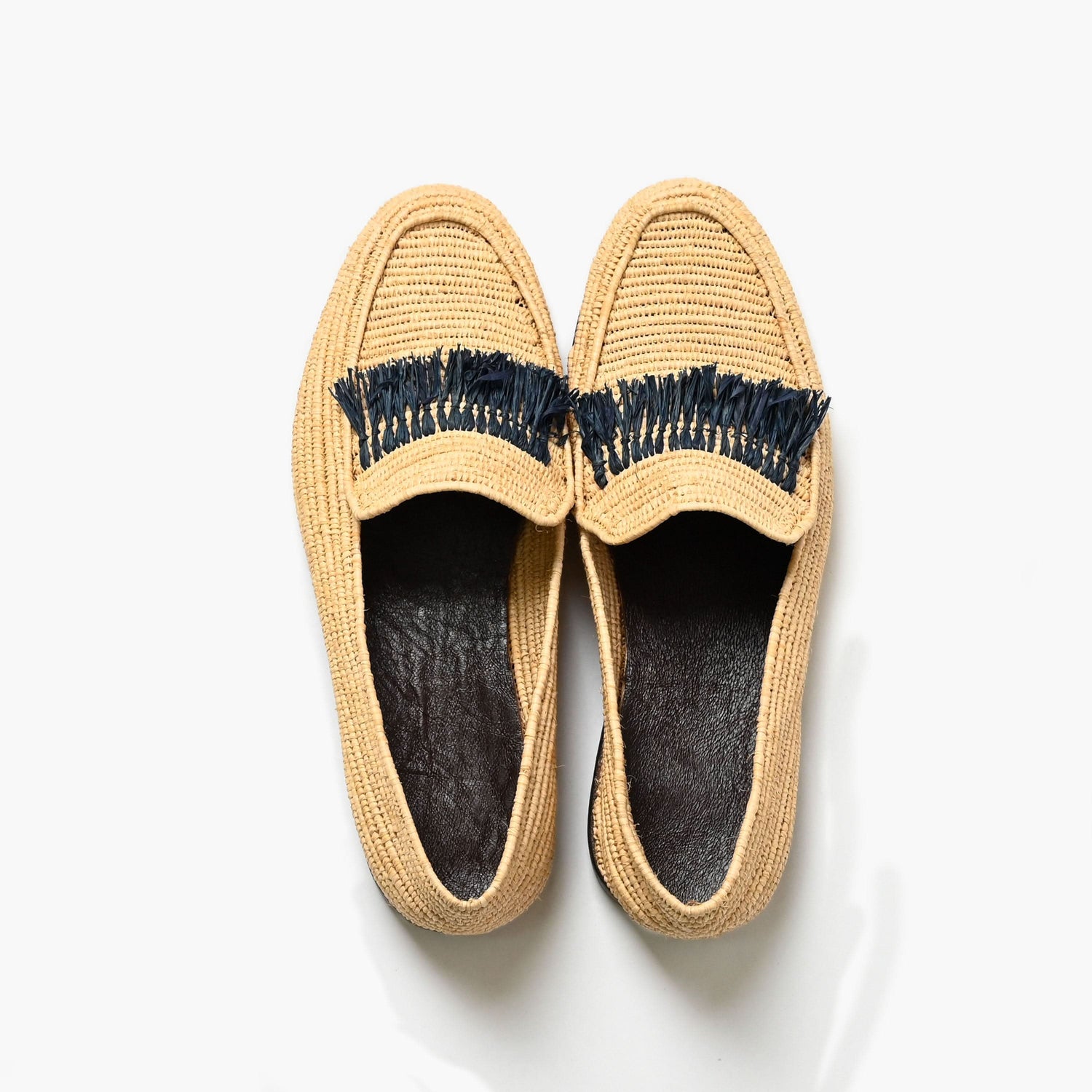 Handwoven Raffia Loafers with Fringe – Moroccan Summer Slip-On Shoes
