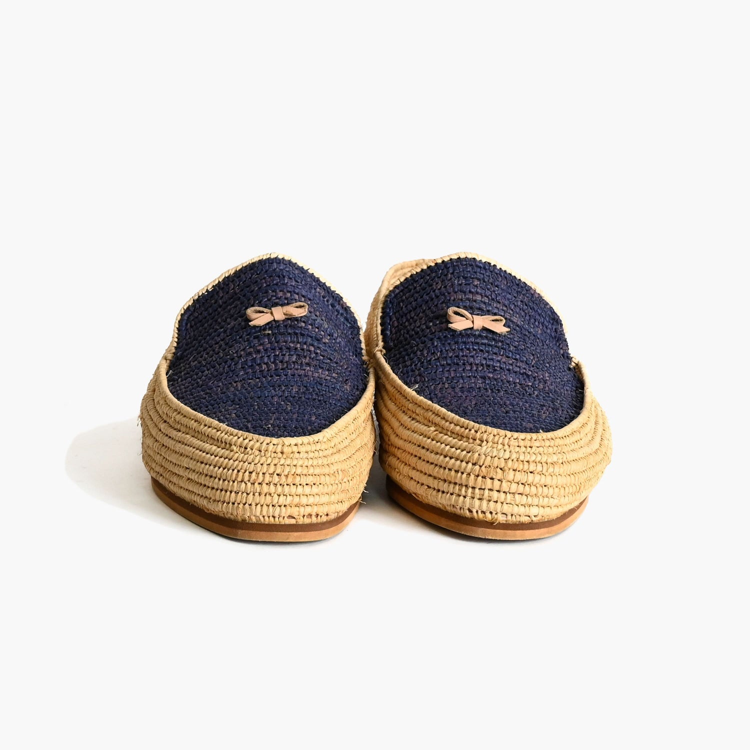 Handwoven Raffia Loafers with Navy Detail – Moroccan Summer Shoes