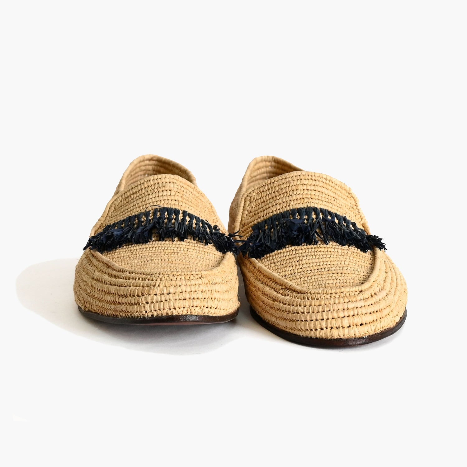 Handwoven Raffia Loafers with Fringe – Moroccan Summer Slip-On Shoes