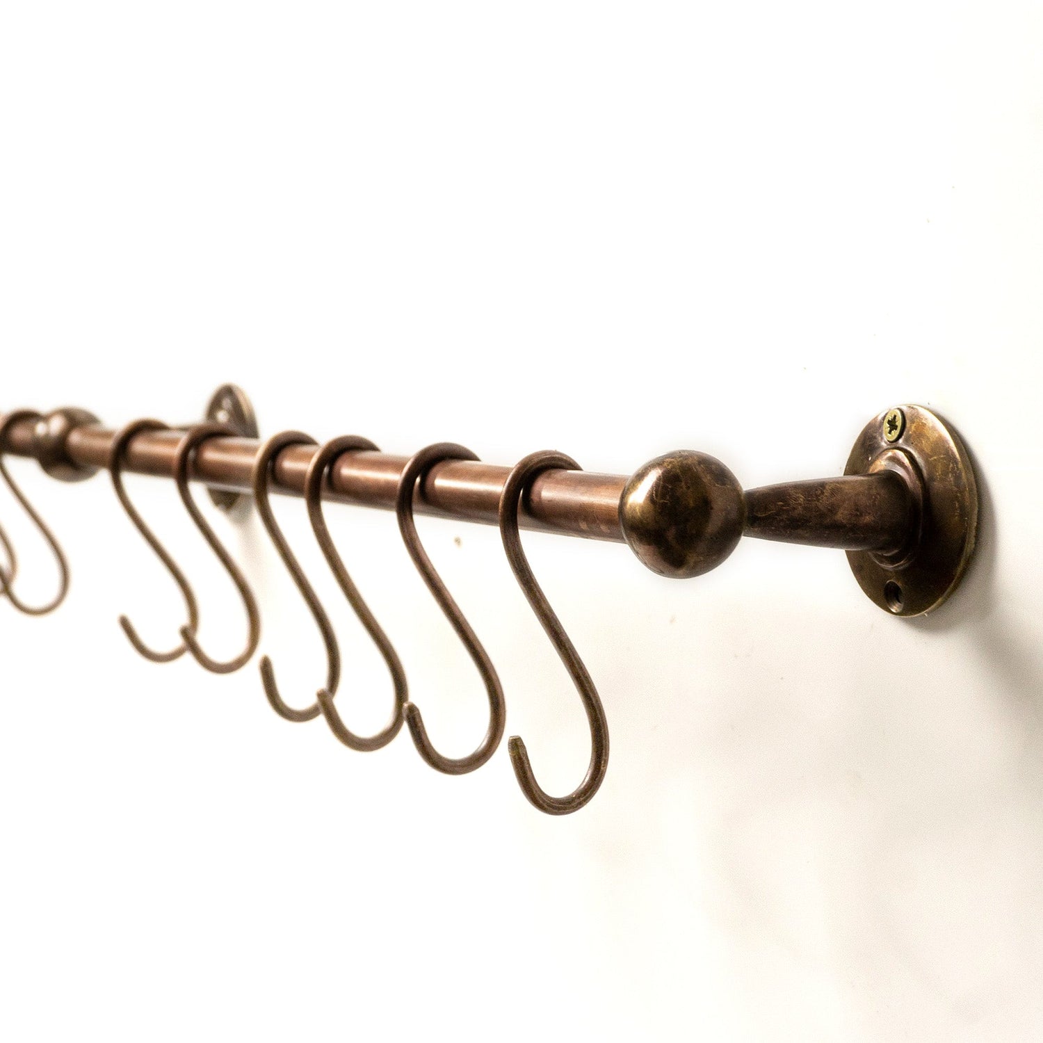 Oil Rubbed Bronze Wall Mounted Pot Rack, Copper Kitchen Rail with Hooks