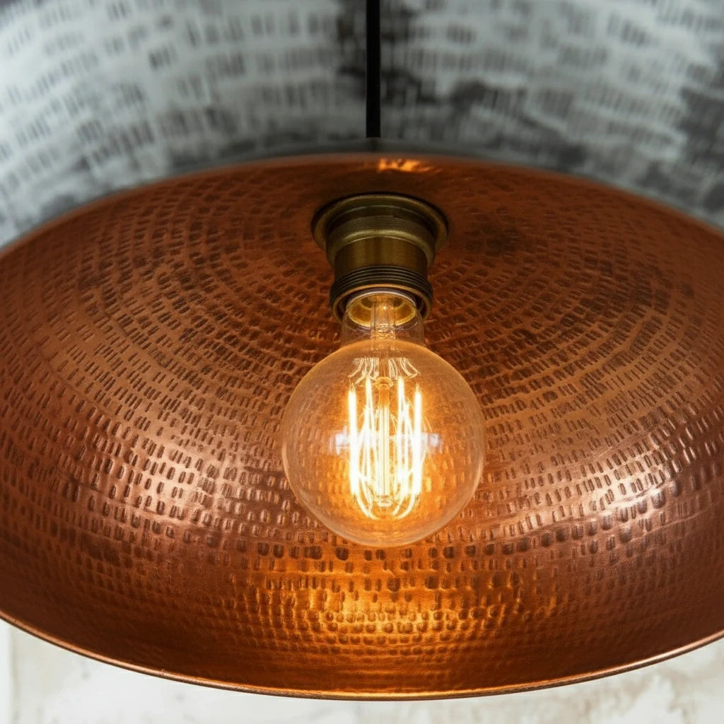 Oxidized Copper Dome Pendant – Handmade Modern Rustic Ceiling Light