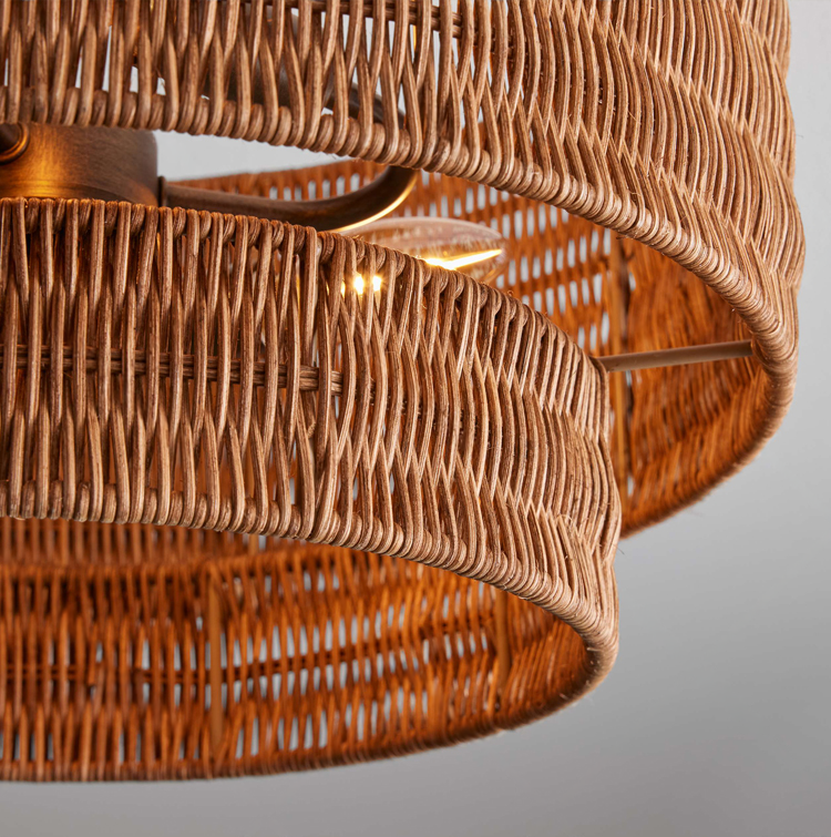 Paloma Wicker Rattan Double Drum Ceiling Light - Semi Flush Mount