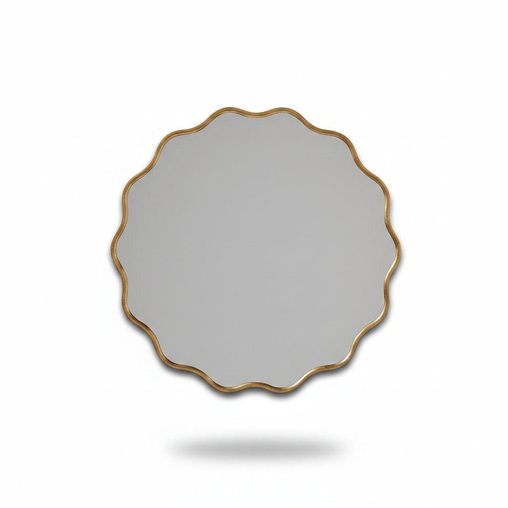 Varaudu Round Wavy Mirrors - Antique Brass Bathroom Mirror, Vanity Wall Decor