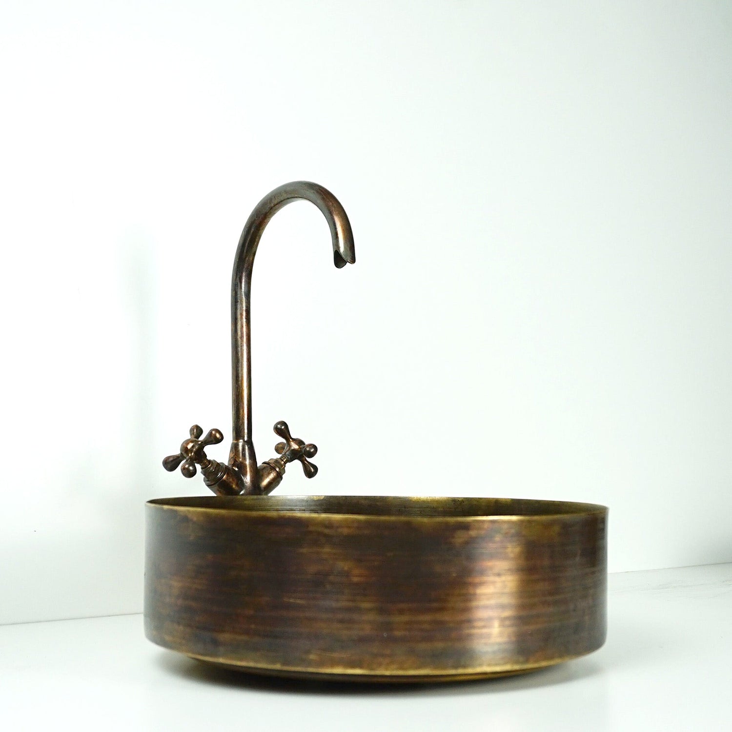 Rustic Brass round Vessel sink with Oil rubbed bronze Faucet
