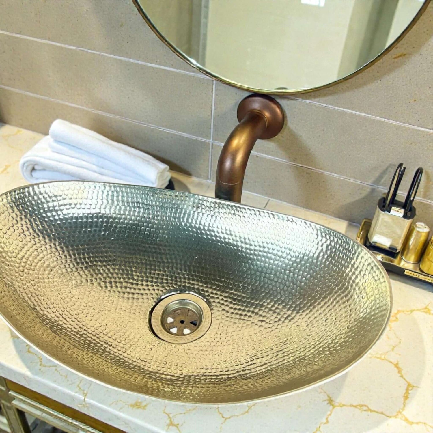 hammered brass bathroom vessel sink