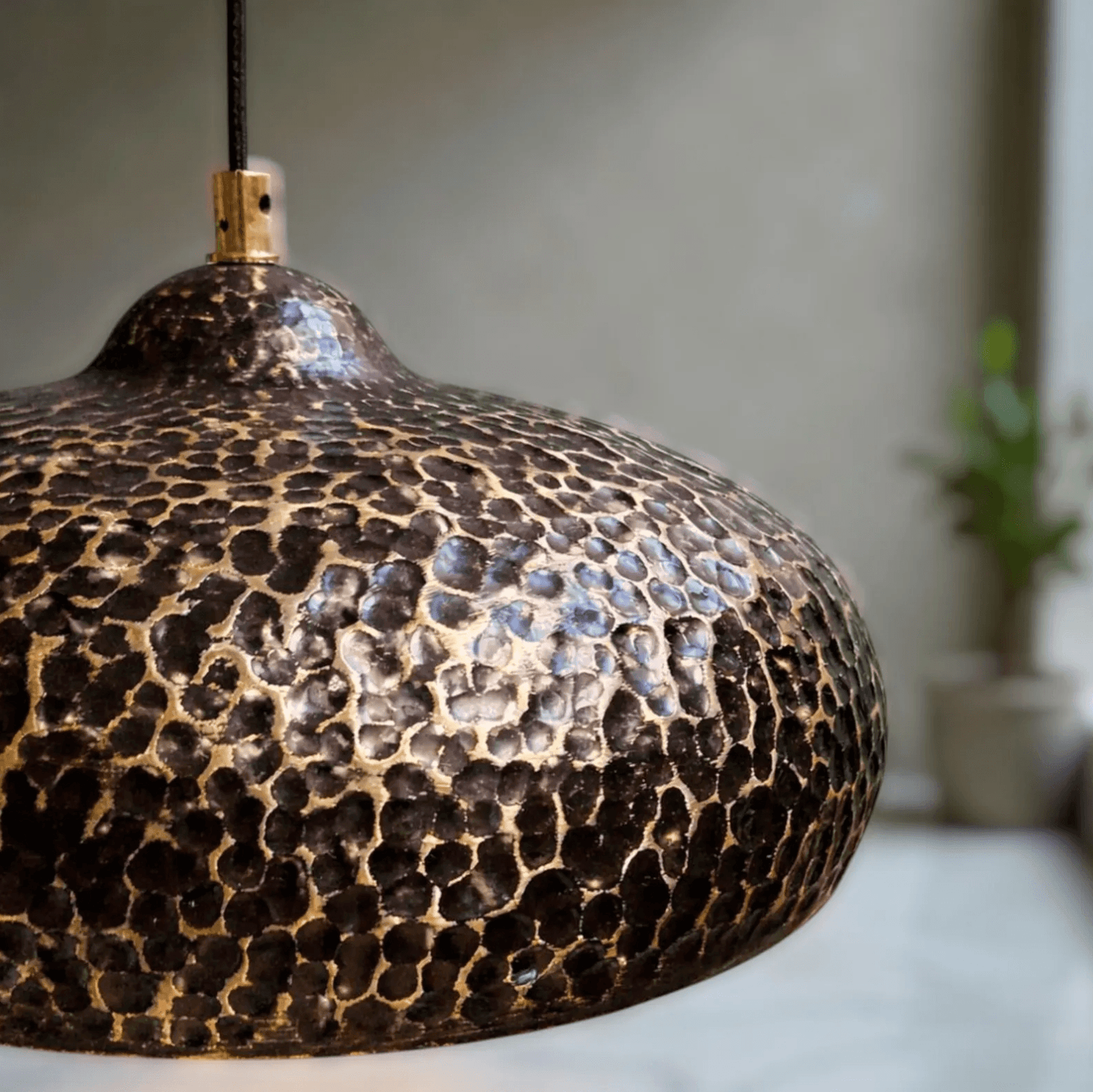 Hammered Dark Patina Copper UFO Pendant Light