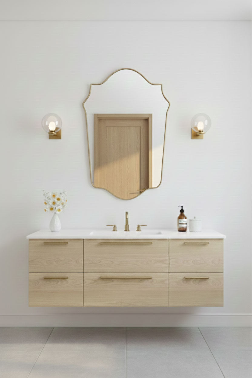 Varaudu Shield Vanity Mirror Handmade Brass Mirror - Antique Brass Bathroom Mirror, Vanity Wall Decor