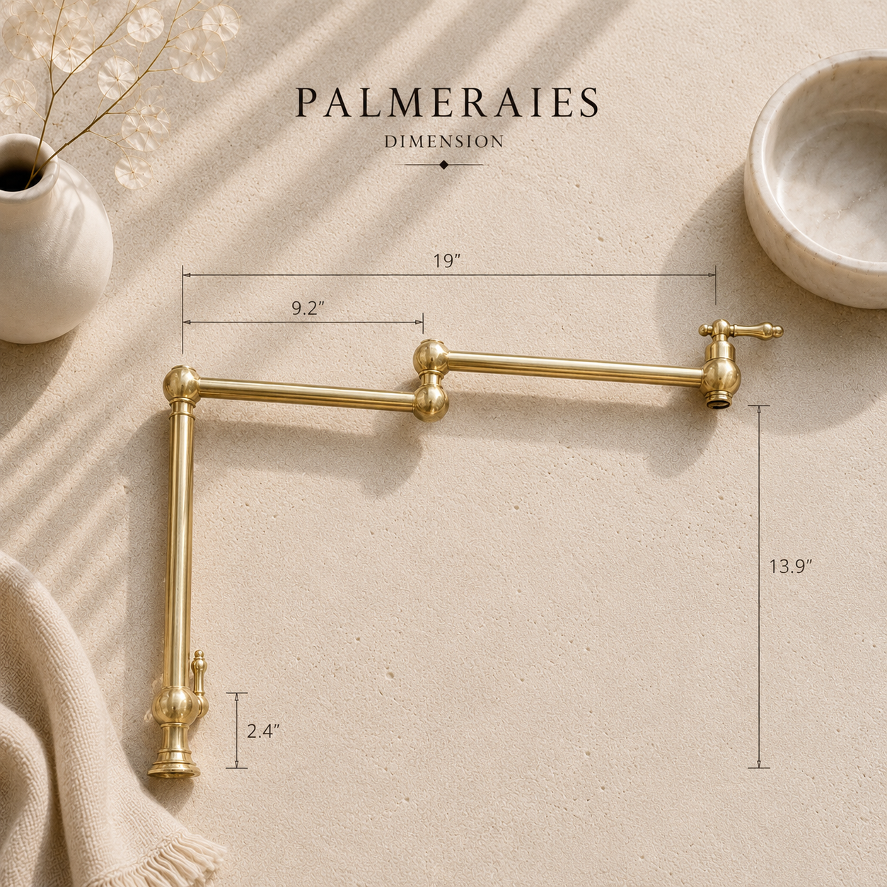 Solid Brass Folding Kitchen Faucet - Deck Mounted Pot Filler