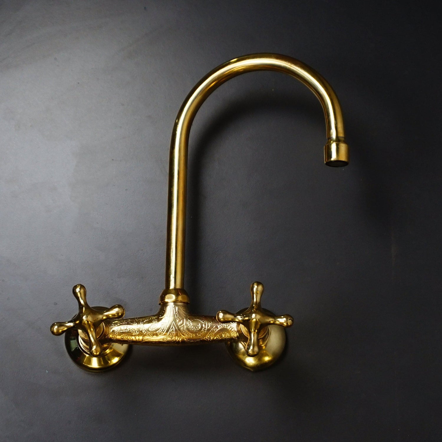 Solid Brass Wall Mount Kitchen Sink Faucet, Vintage Wall Mount Kitchen Sink Faucet