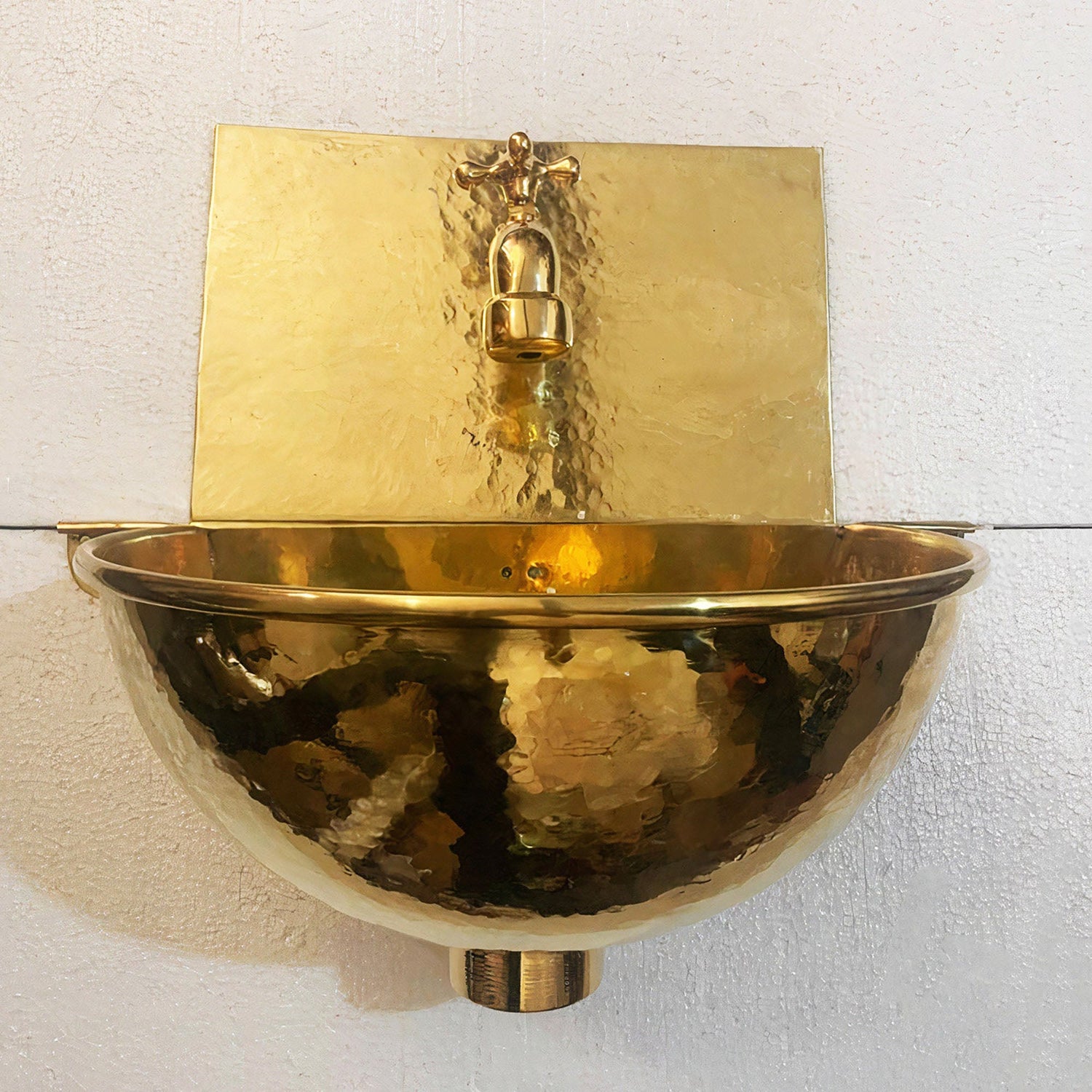 Solid Brass Wall Mounted Bathroom Sink With Brass faucet, Rounded Wall Hung Sink