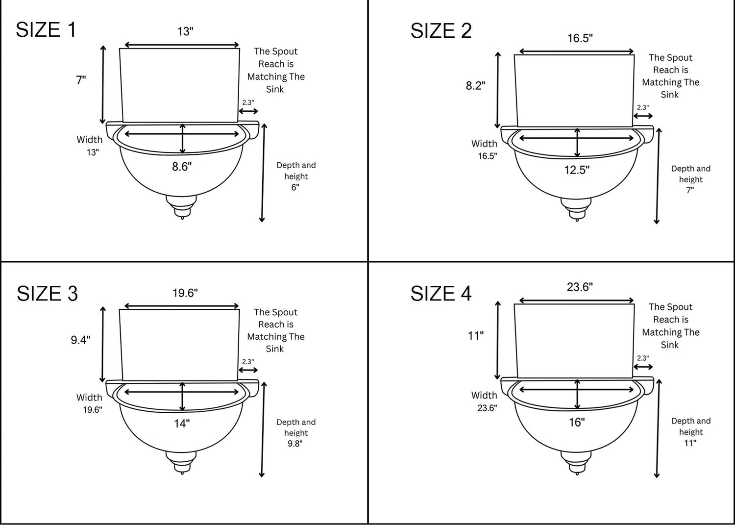 Solid Brass Wall Mounted Bathroom Sink With Brass faucet, Rounded Wall Hung Sink