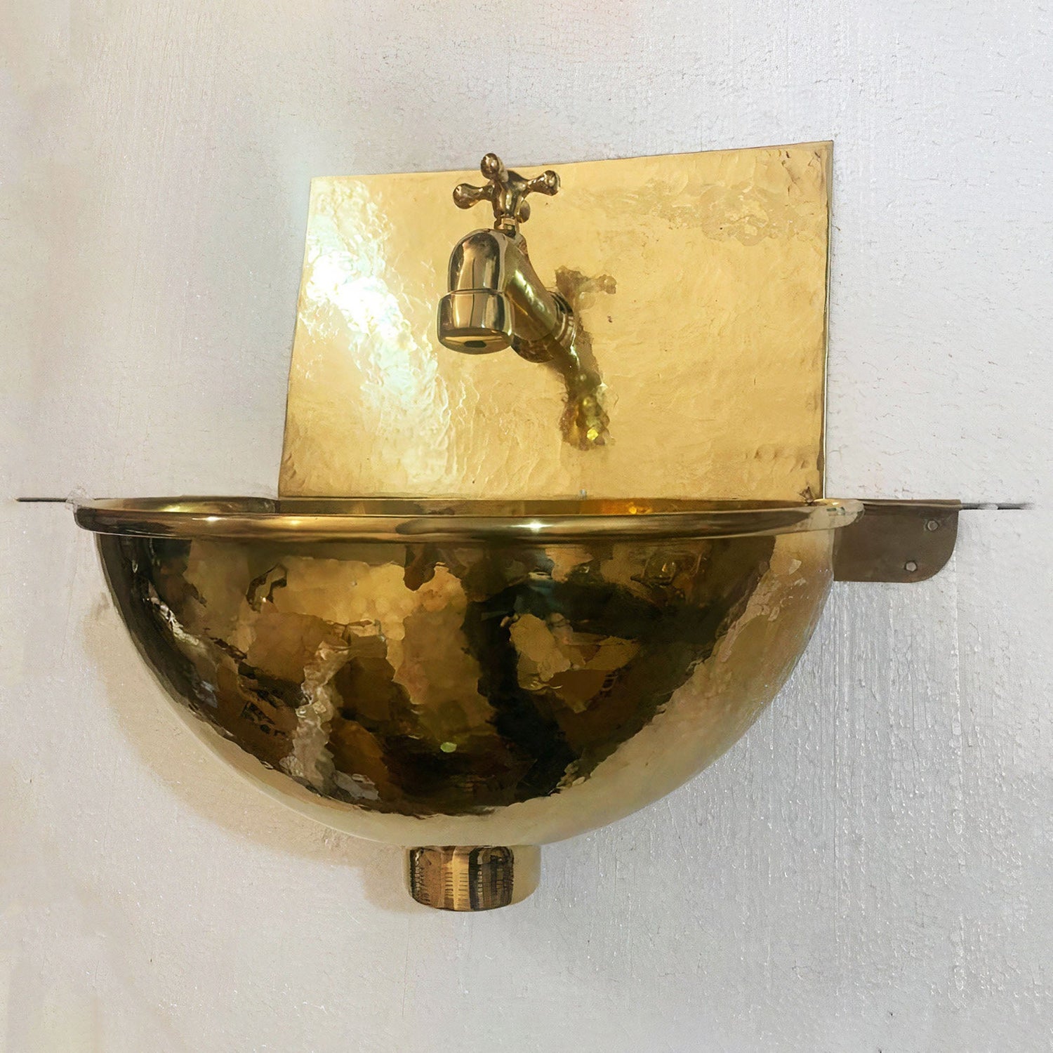 Solid Brass Wall Mounted Bathroom Sink With Brass faucet, Rounded Wall Hung Sink