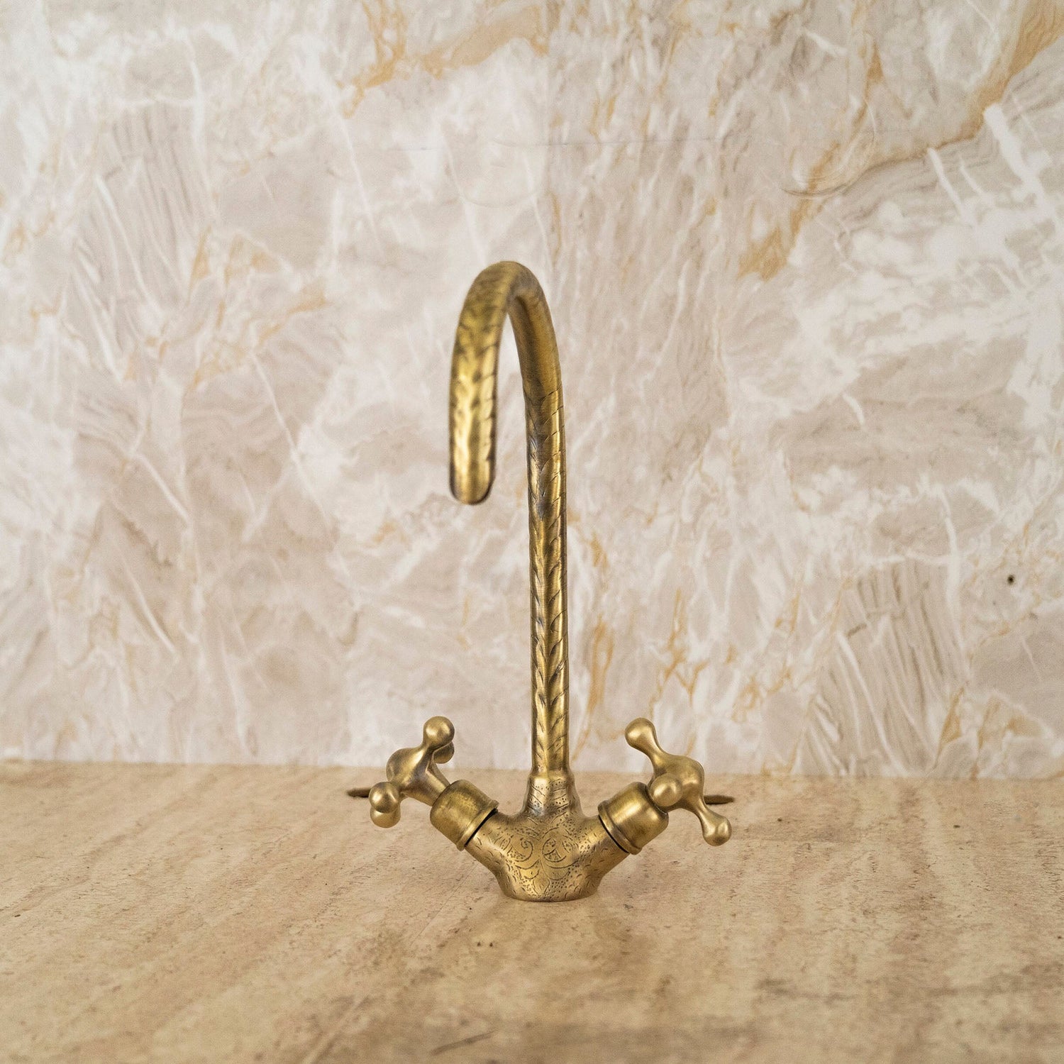 Solid brass Gooseneck faucet, Unlacquered Brass Bathroom Faucet