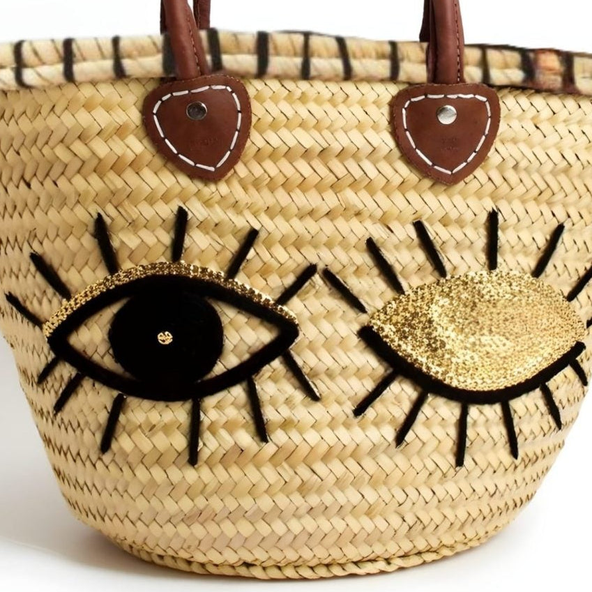 Evil Eye Straw Tote Bag