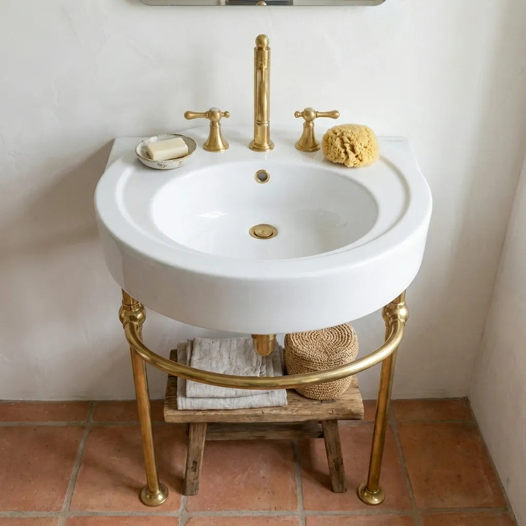 Solid Brass Console Sink Legs with Curved Support Rail – Luxury Bathroom Stand Base
