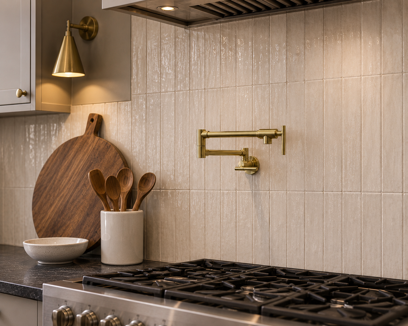 Unlacquered Brass Wall Mounted Pot Filler - Swing Arm Stove Faucet
