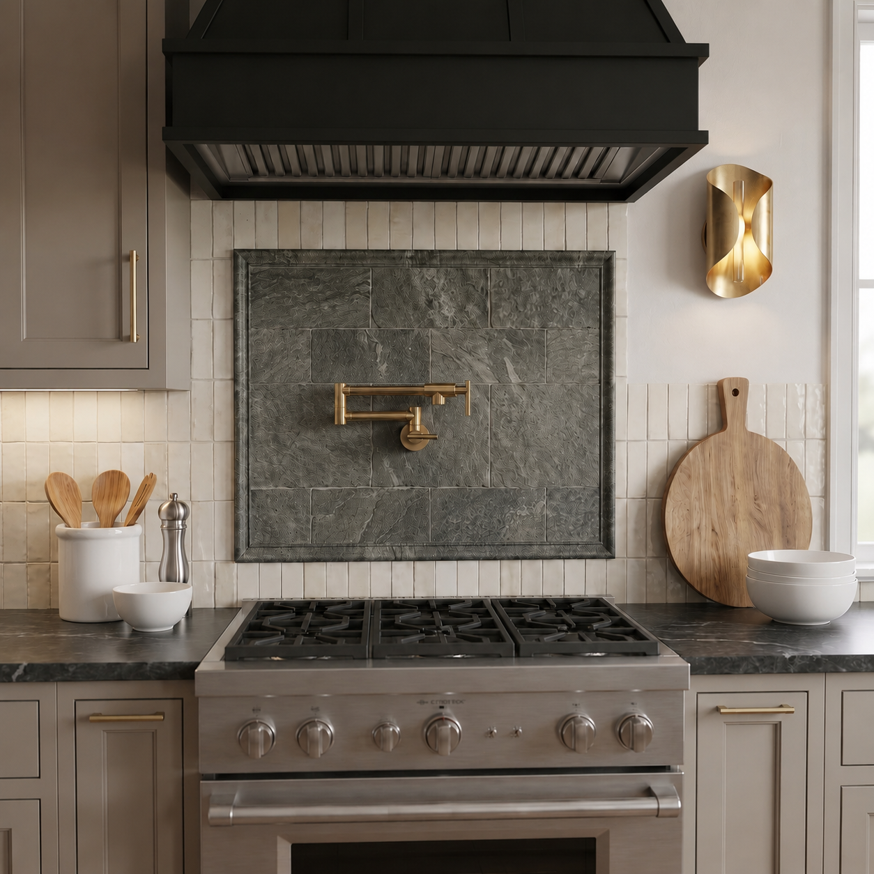 Unlacquered Brass Wall Mounted Pot Filler - Swing Arm Stove Faucet