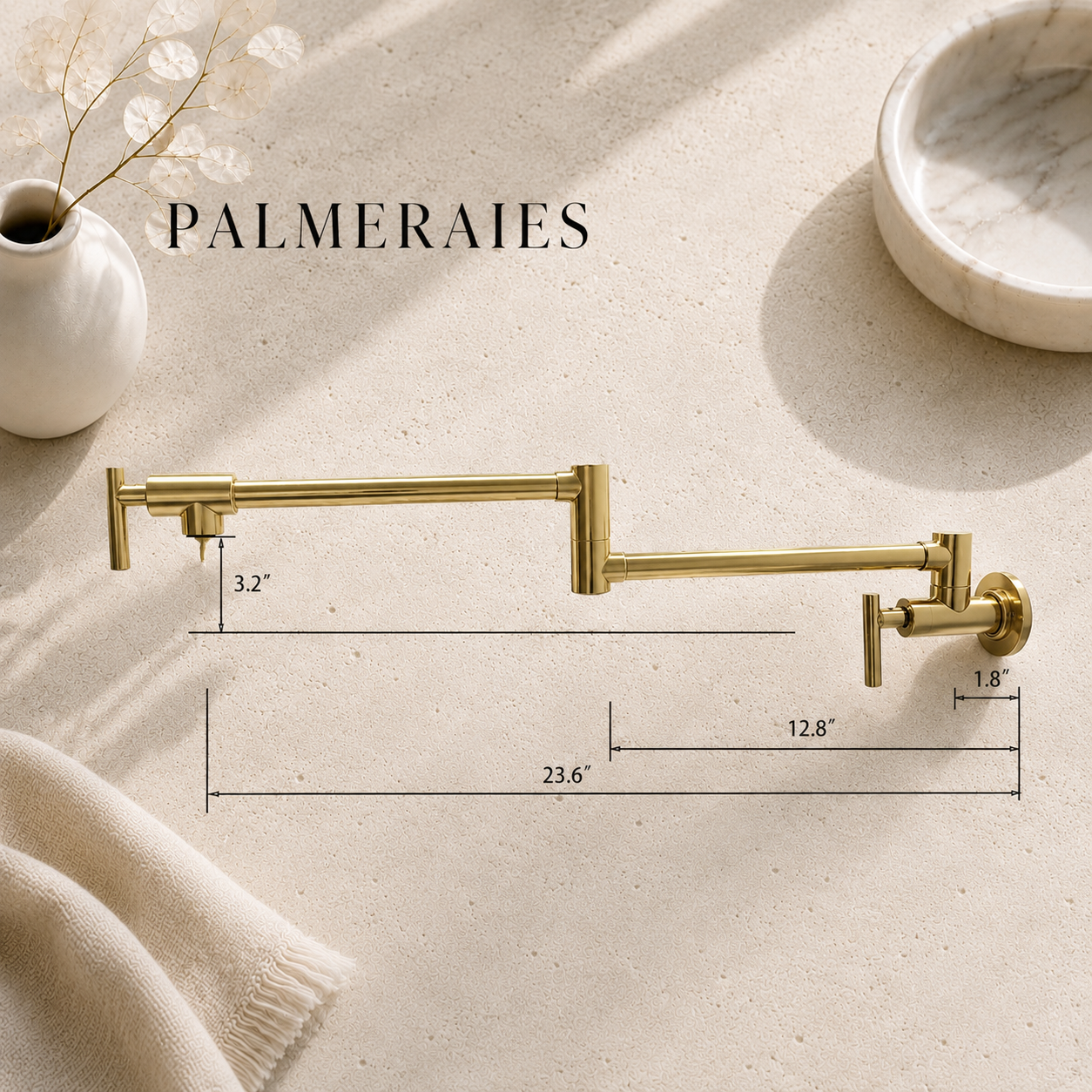 Unlacquered Brass Wall Mounted Pot Filler - Swing Arm Stove Faucet