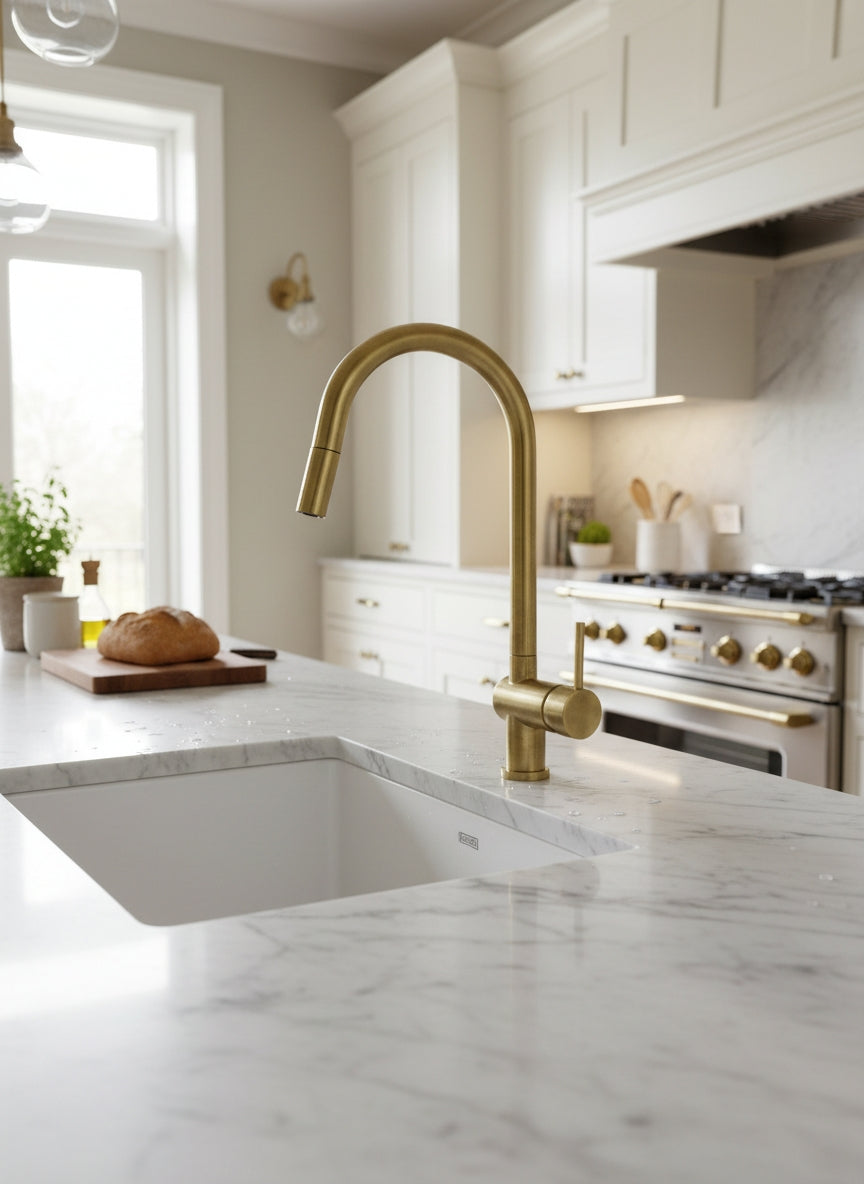 Unlacquered Brass Pull-Down Kitchen Faucet - Brass Kitchen Faucet