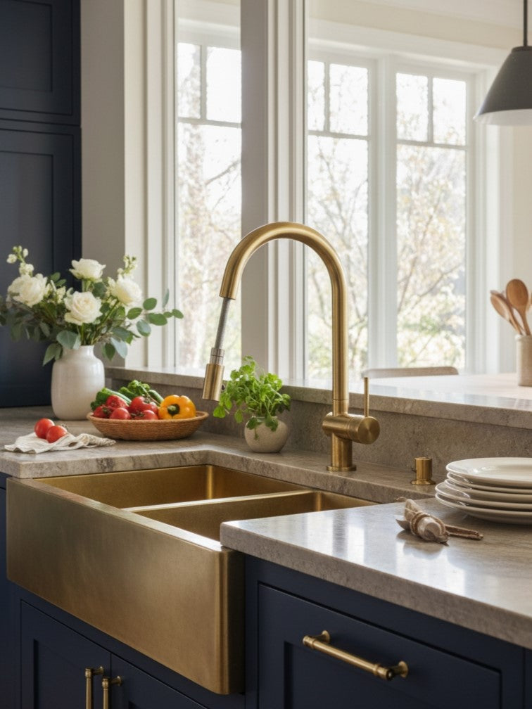 Unlacquered Brass Pull-Down Kitchen Faucet - Brass Kitchen Faucet